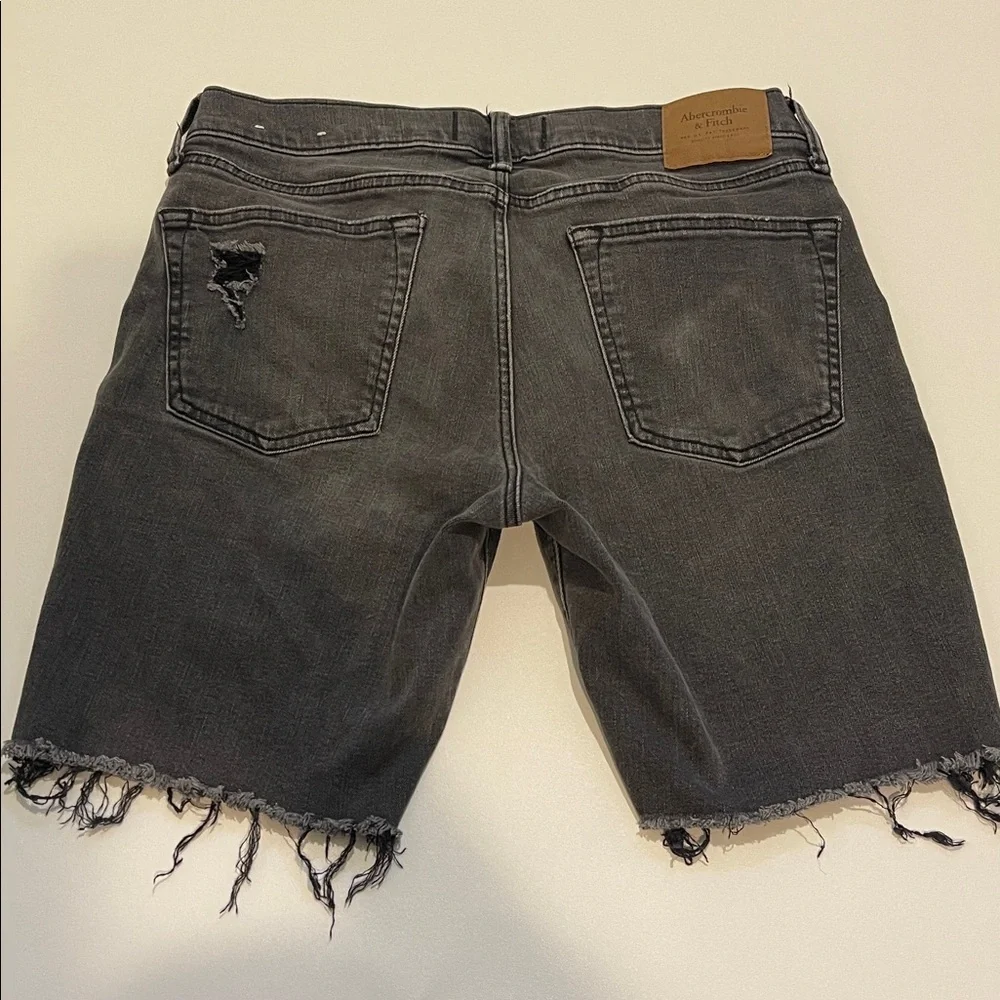 Abercrombie & Fitch Charcoal Denim Distressed Cut Off Long Shorts